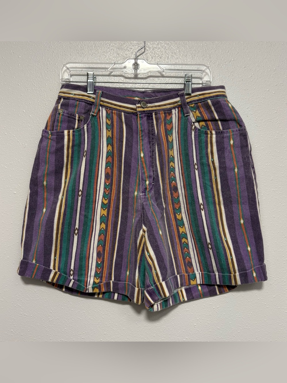 Gitano Purple Multicolor Striped Jean Shorts